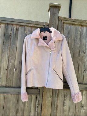 Kut from the Kloth Soft Pink Faux Shearling Moto Jacket